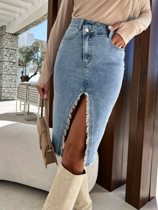 Denim midi skirt