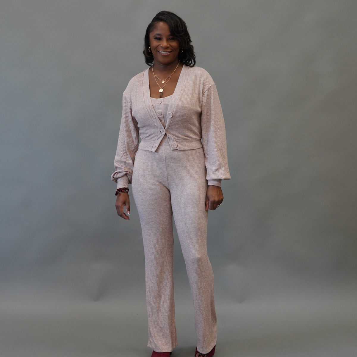 Raven Ribbed Cardigan Set