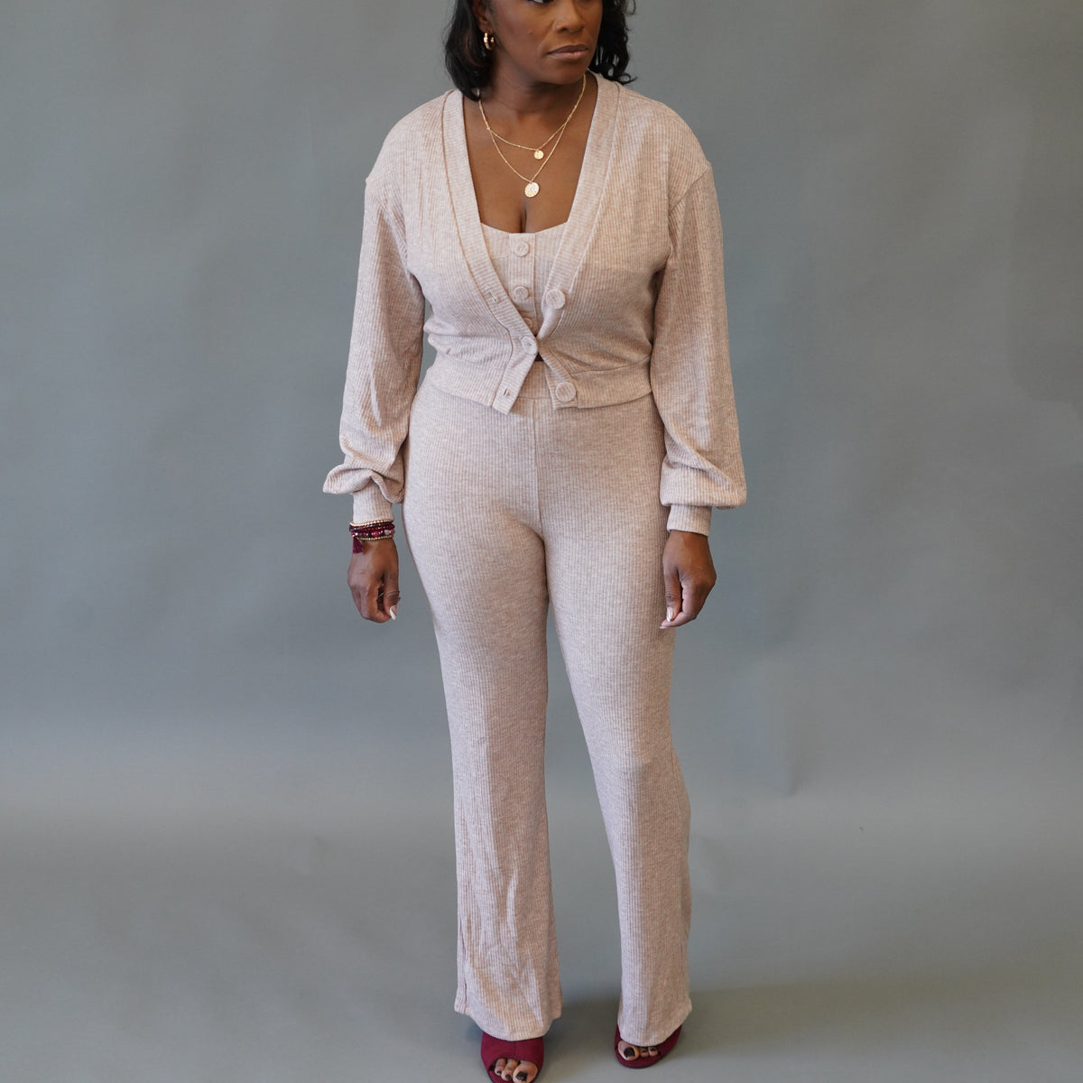 Raven Ribbed Cardigan Set