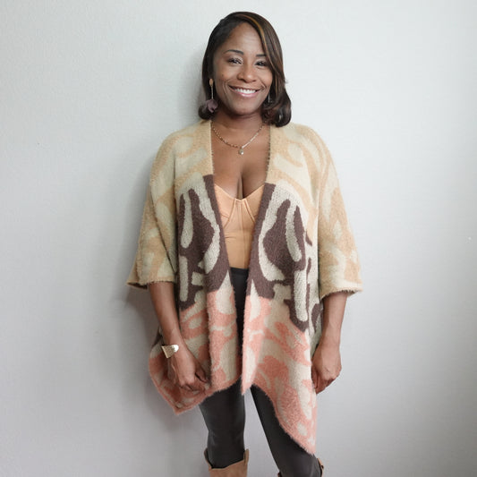 Mocha Knit Open Front Shawl