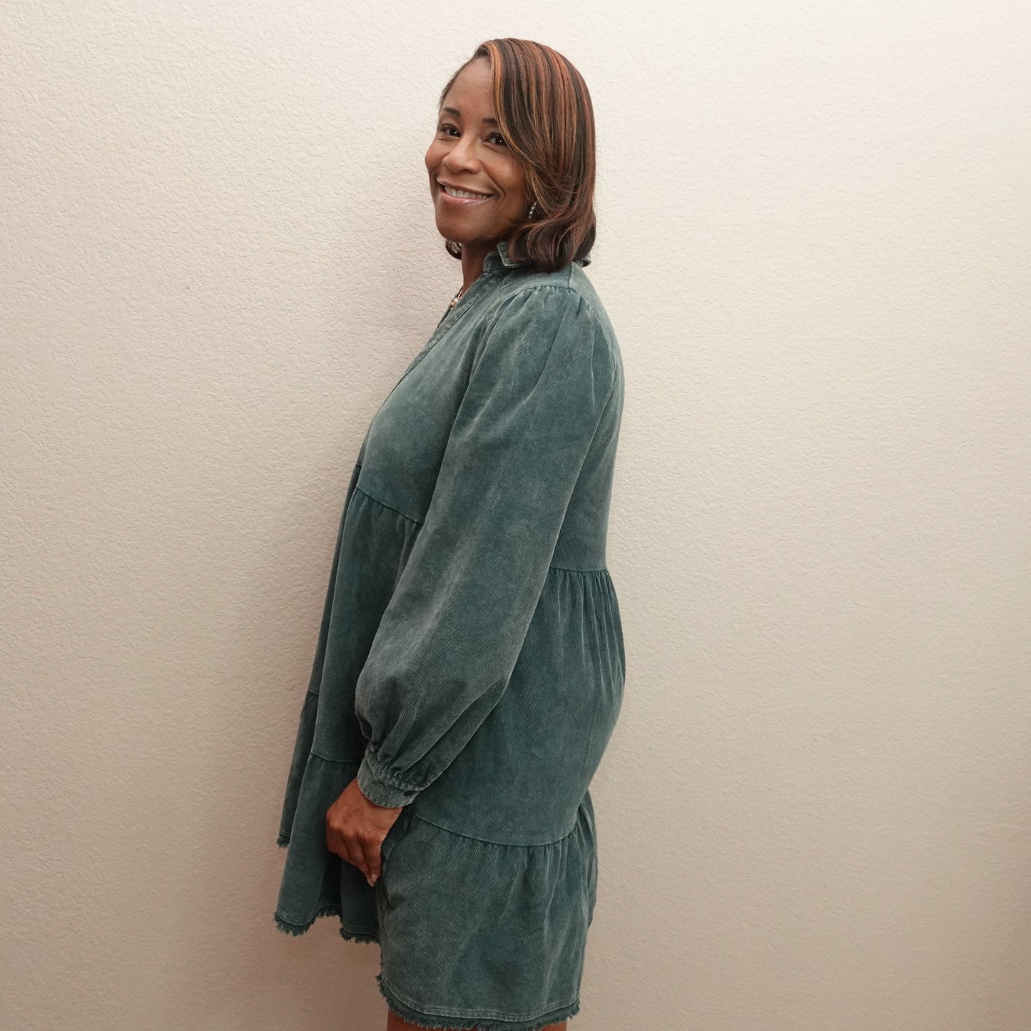 Mineral Wash Corduroy Tiered Dress