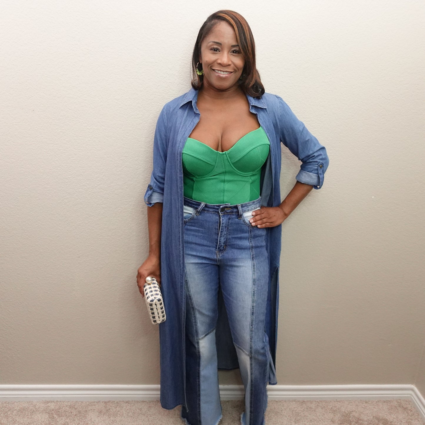 Patchwork High Rise Flare Jean