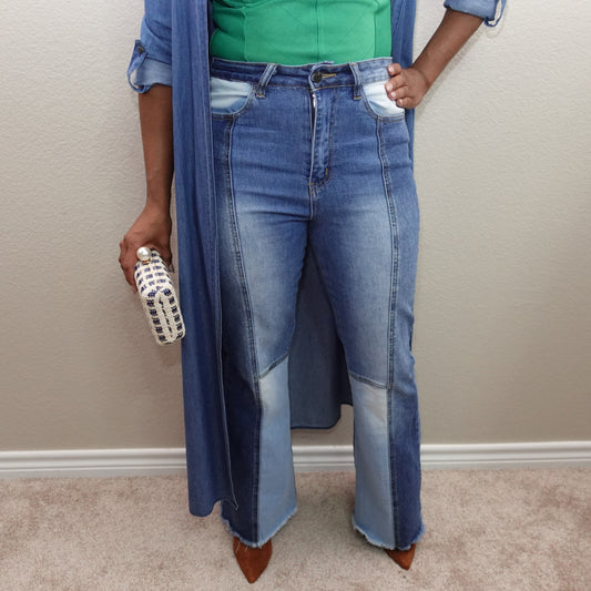 Patchwork High Rise Flare Jean