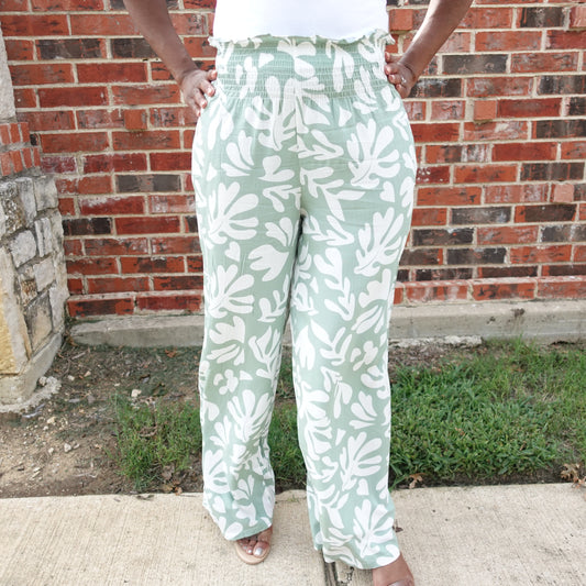 Printed Loose Pant/ Green and White