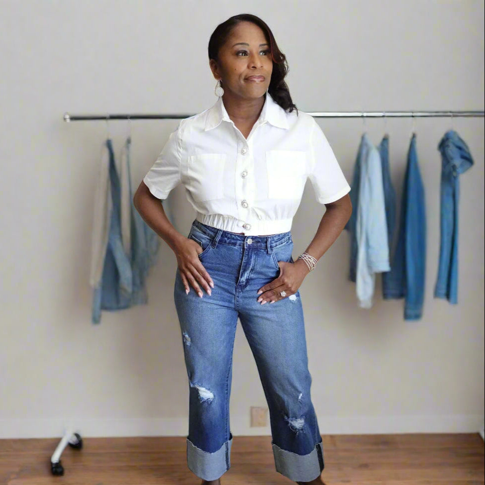 Straight Leg Cuffed Jean