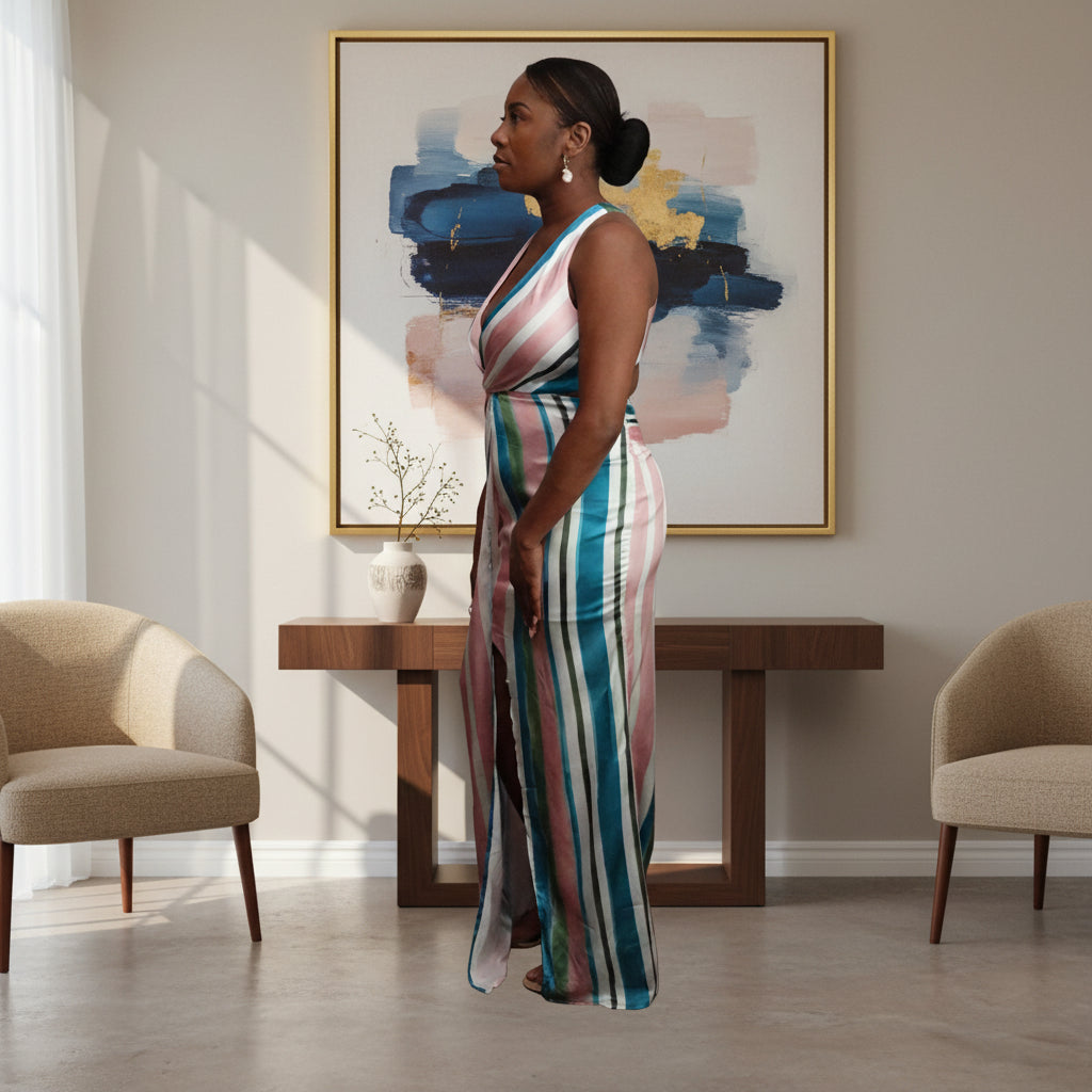 Knotted Detail Striped Maxi Dress