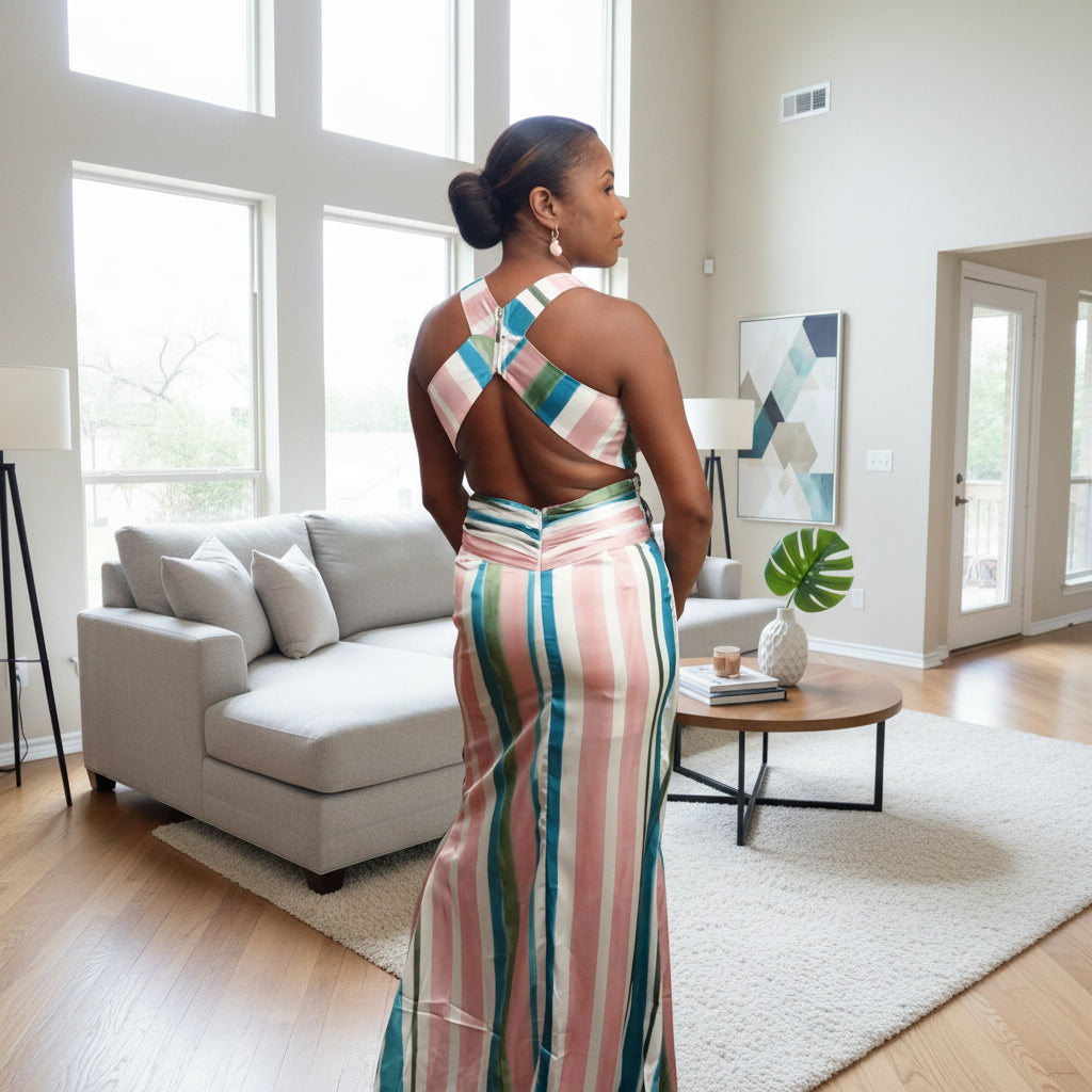 Knotted Detail Striped Maxi Dress