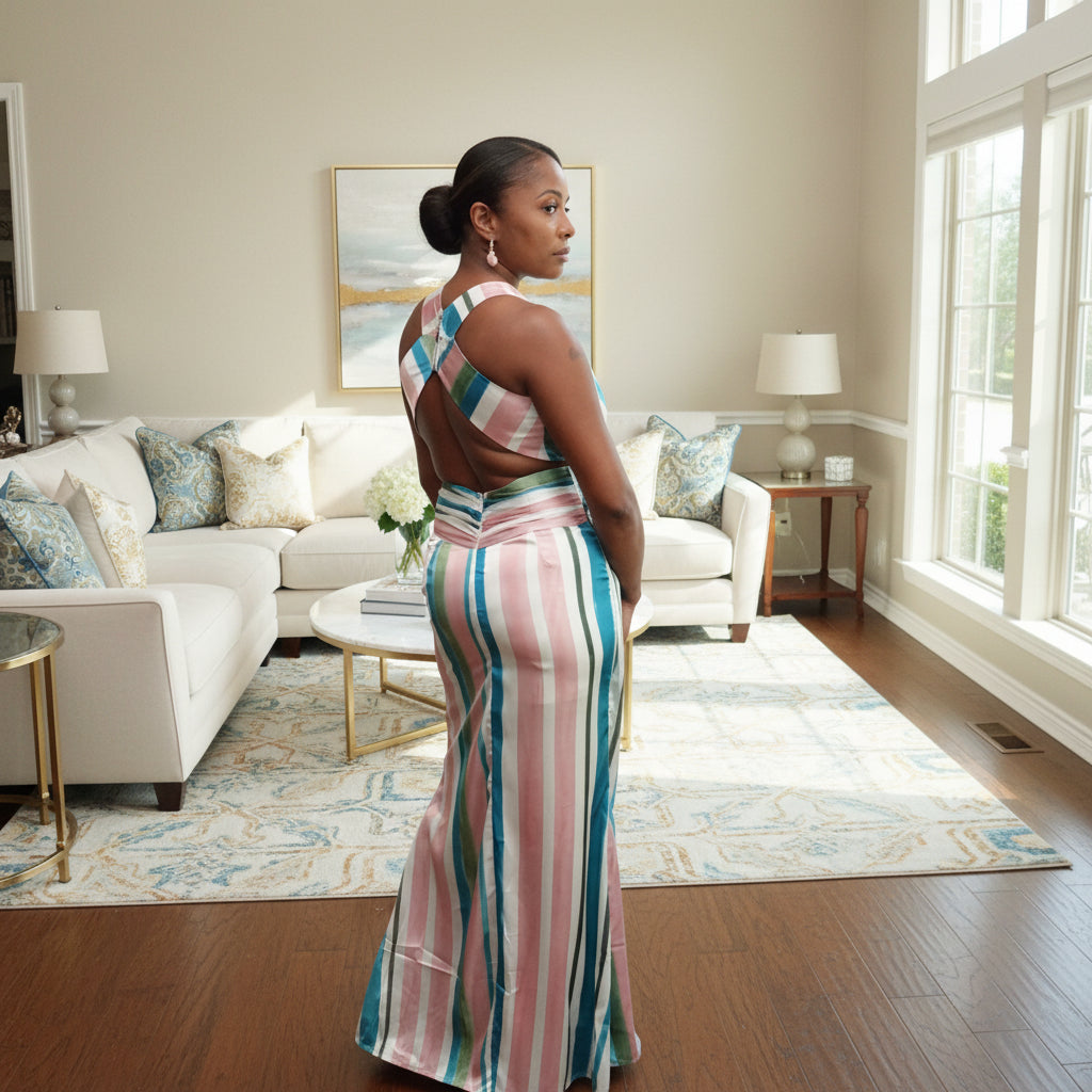 Knotted Detail Striped Maxi Dress