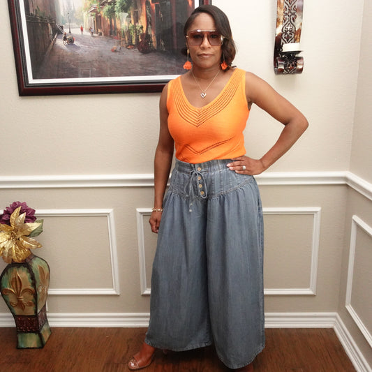 Chambray Wide leg Pant