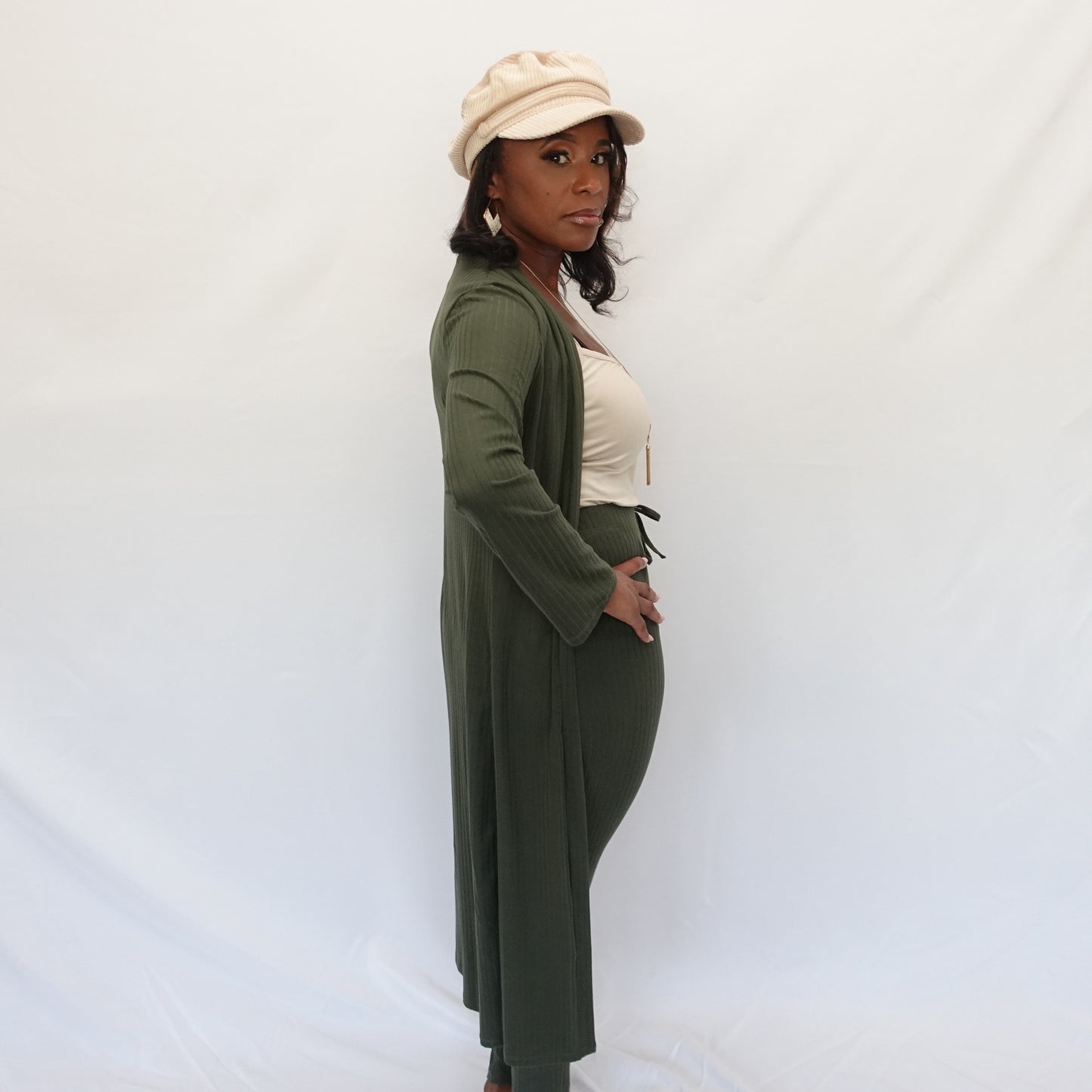 Ribbed Cardigan & Leggings Set (Olive)