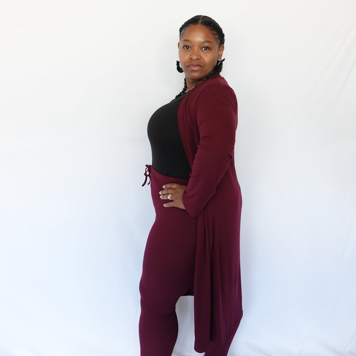 Ribbed Cardigan & Leggings Set (Burgundy)