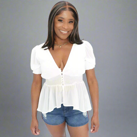 Smocked Waist Chiffon Top