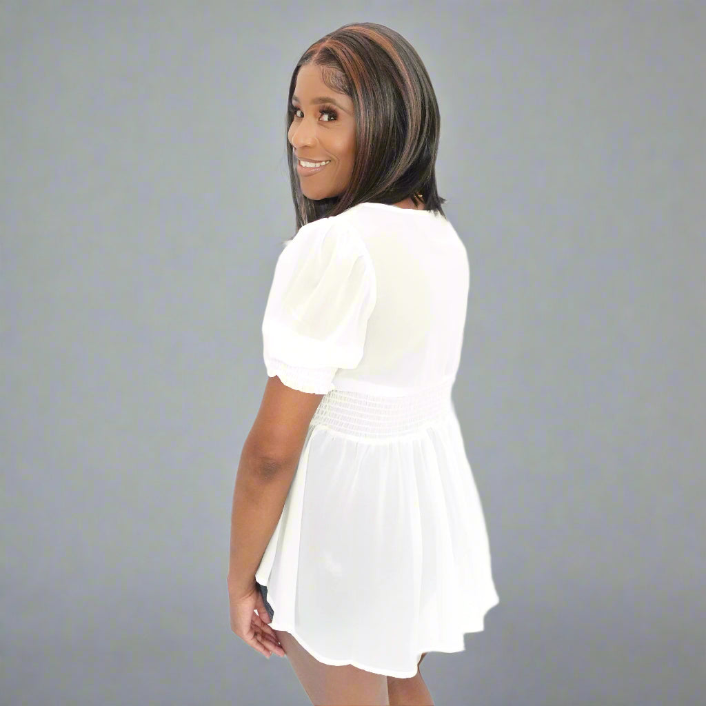 Smocked Waist Chiffon Top