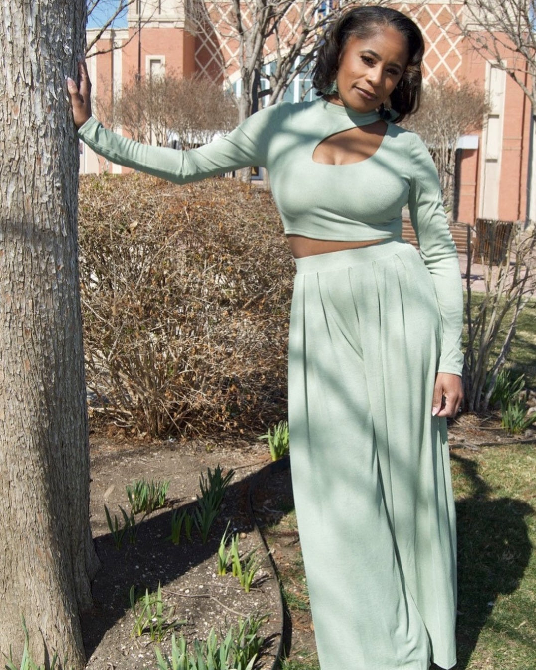 Cutout Long Sleeve Top and Pants Set