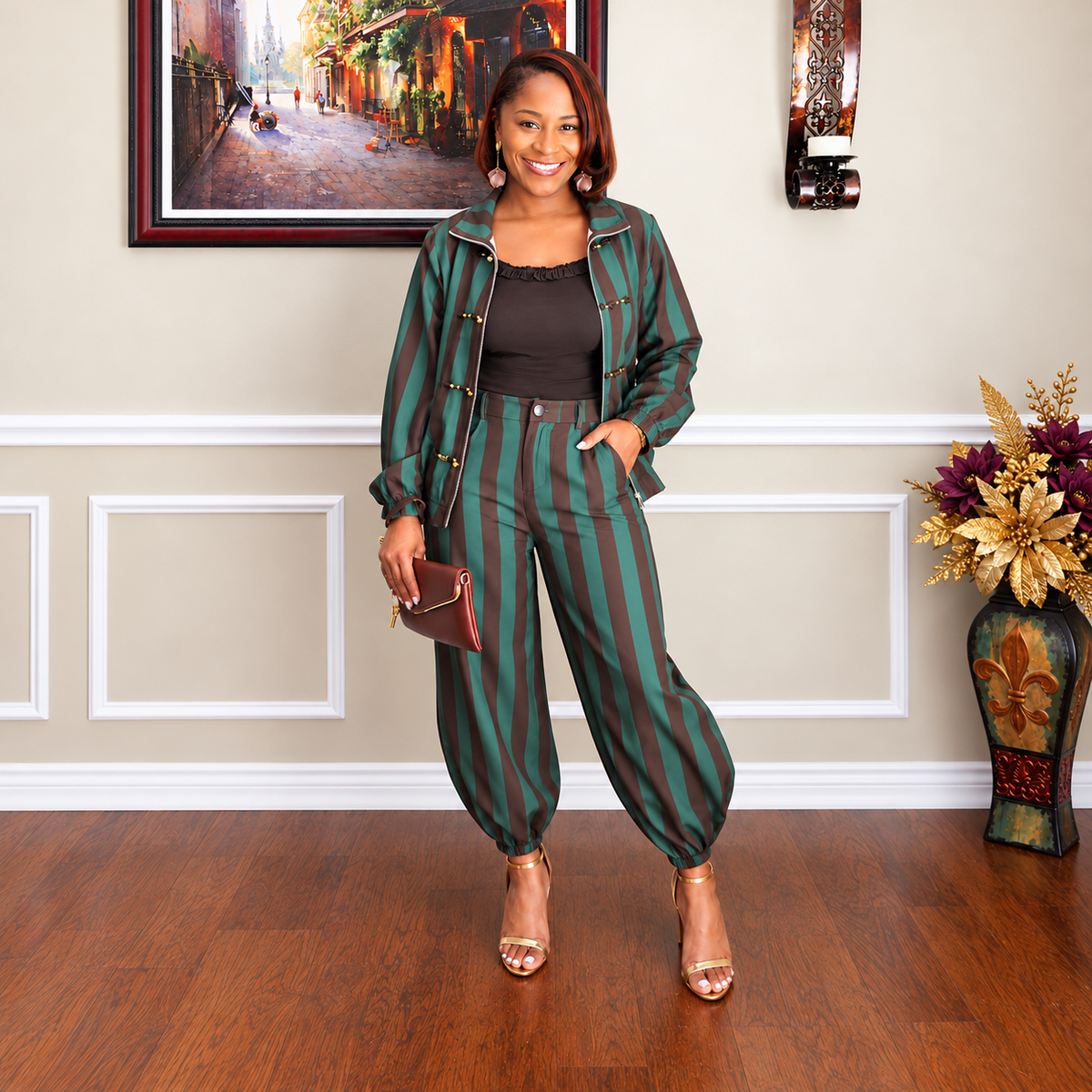Stripe Pattern Pant Set