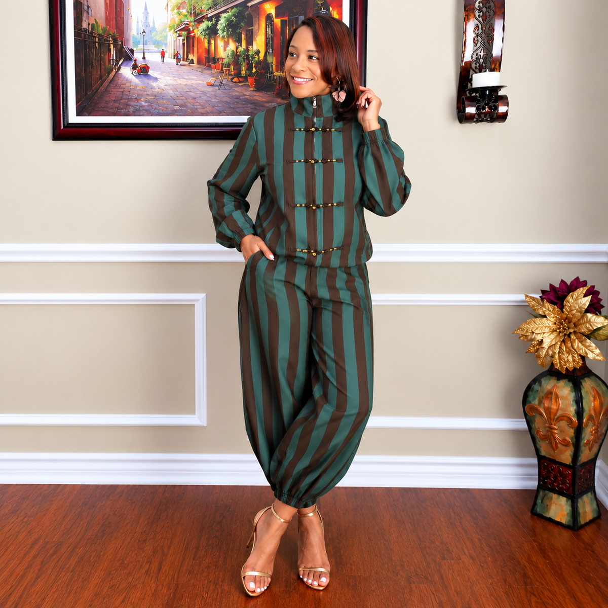 Stripe Pattern Pant Set