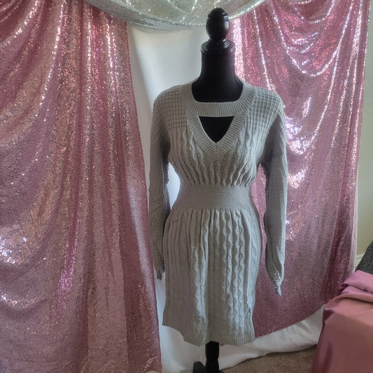 V-Neck Cable Knit Sweater Dress