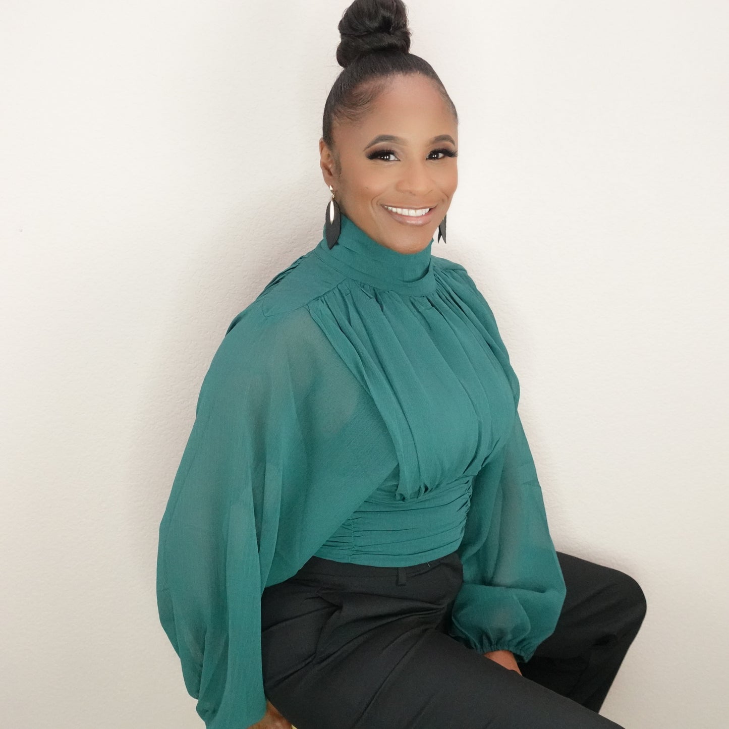 Sheer Ruched Waist Blouse