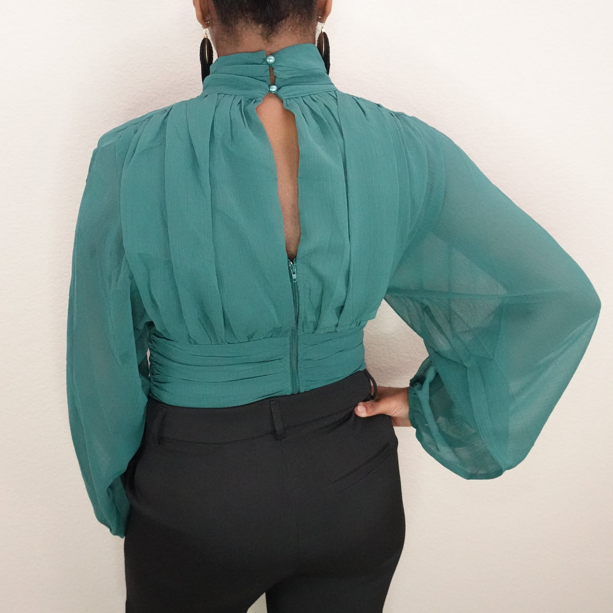 Sheer Ruched Waist Blouse