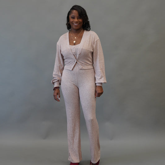 Raven Ribbed Cardigan Set