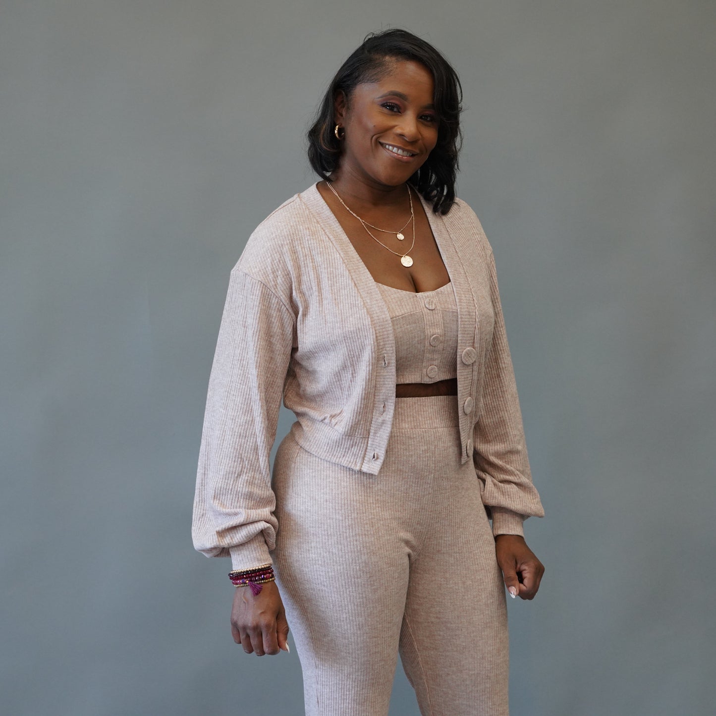 Raven Ribbed Cardigan Set