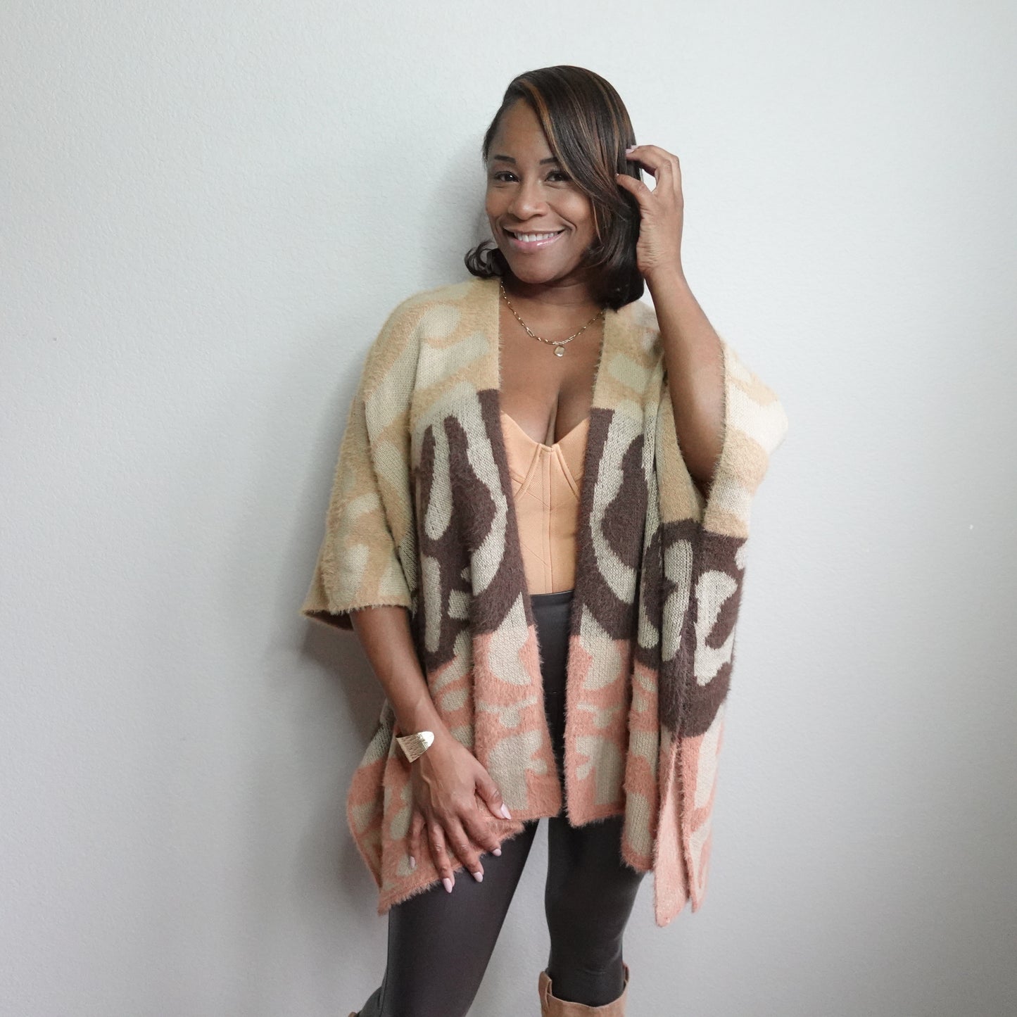 Mocha Knit Open Front Shawl