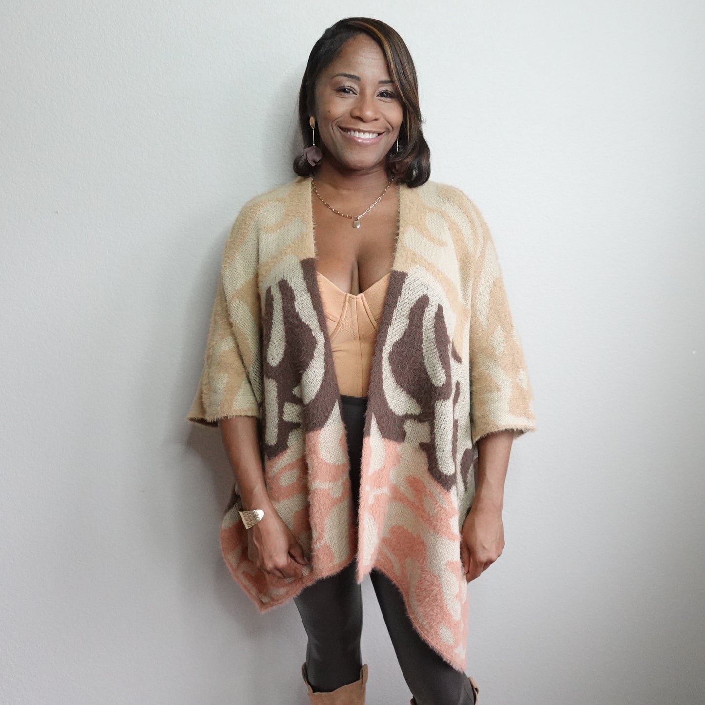 Mocha Knit Open Front Shawl