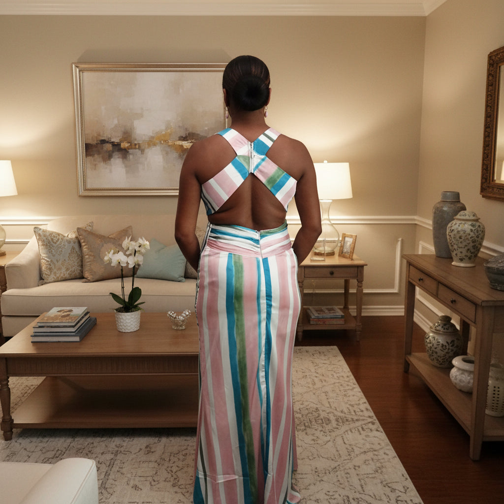 Knotted Detail Striped Maxi Dress