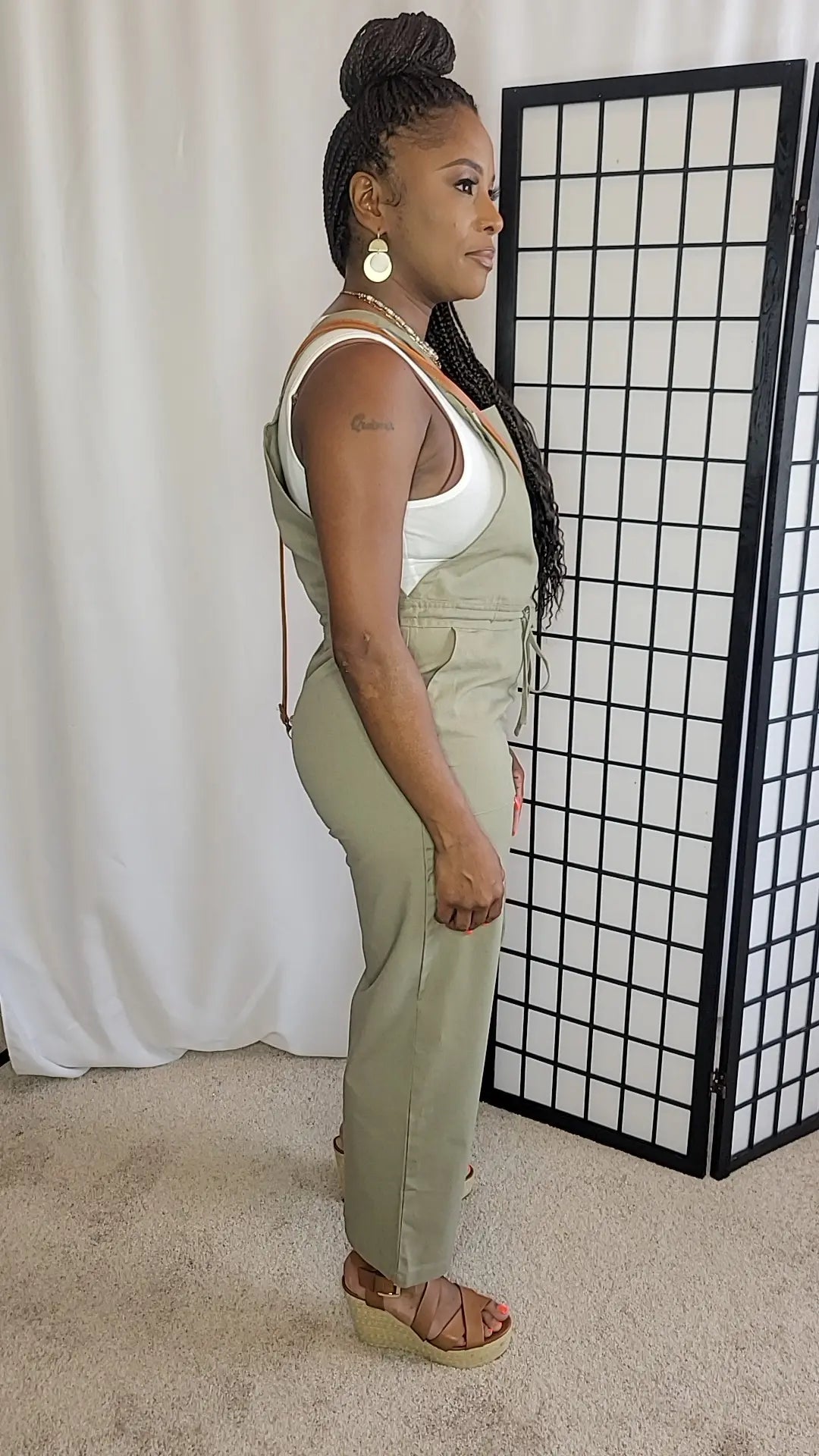 Drawstring Buttoned Straps Cropped Overall