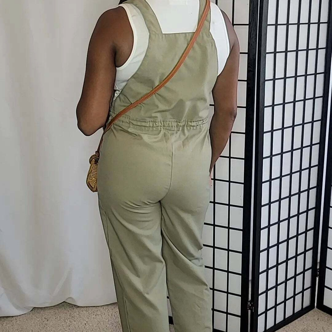Drawstring Buttoned Straps Cropped Overall