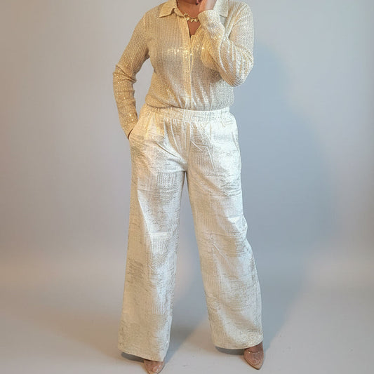 Metallic High Waist/ Wide Leg Pant