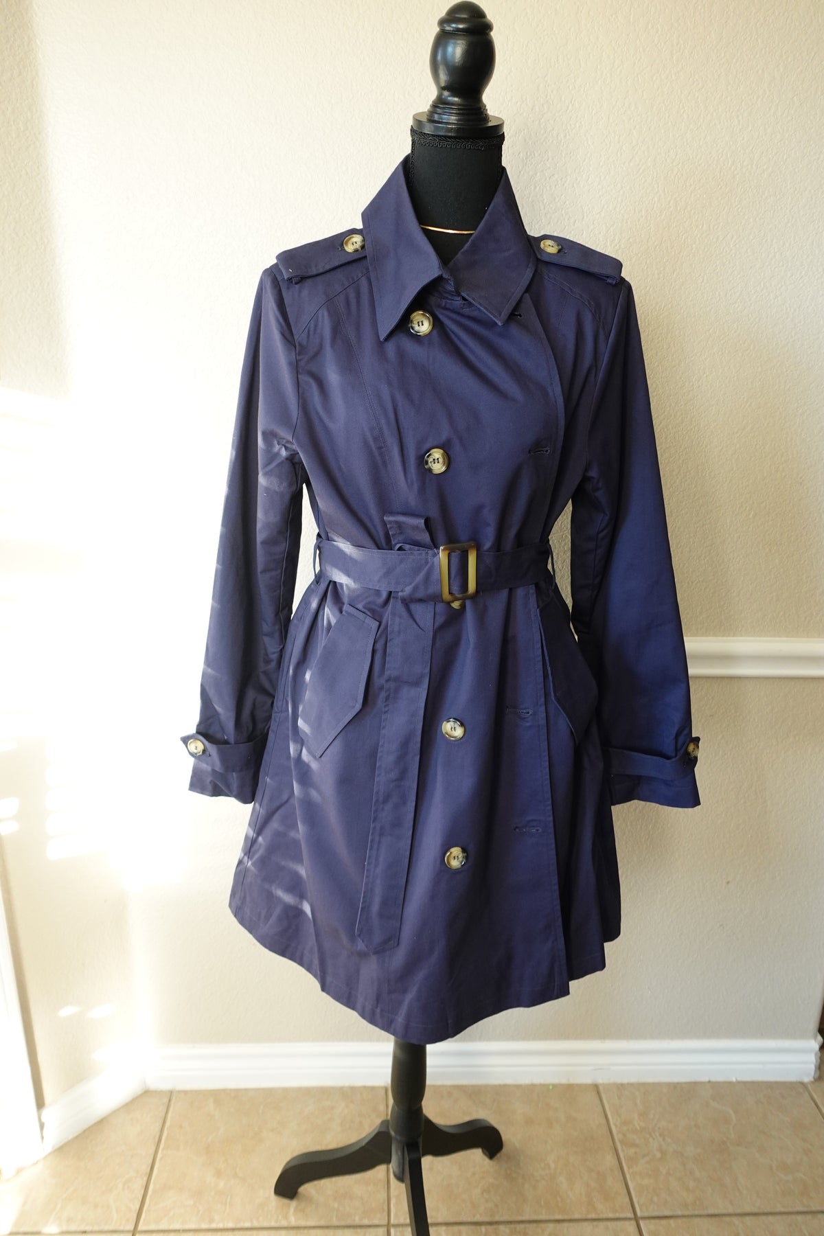 Doubled Breasted Thigh Length Trench Coat