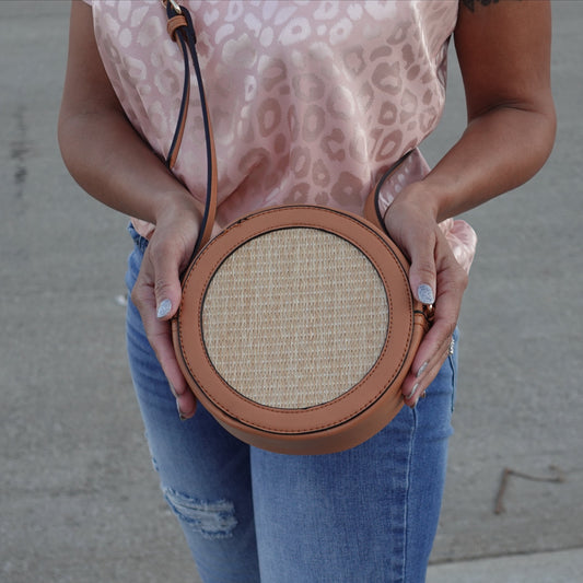 Woven Straw Crossbody Bag (Tan Color)