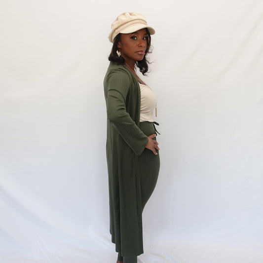 Ribbed Cardigan & Leggings Set (Olive)