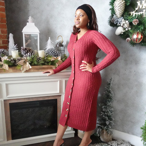 Cable Ribbed Sweater Dress