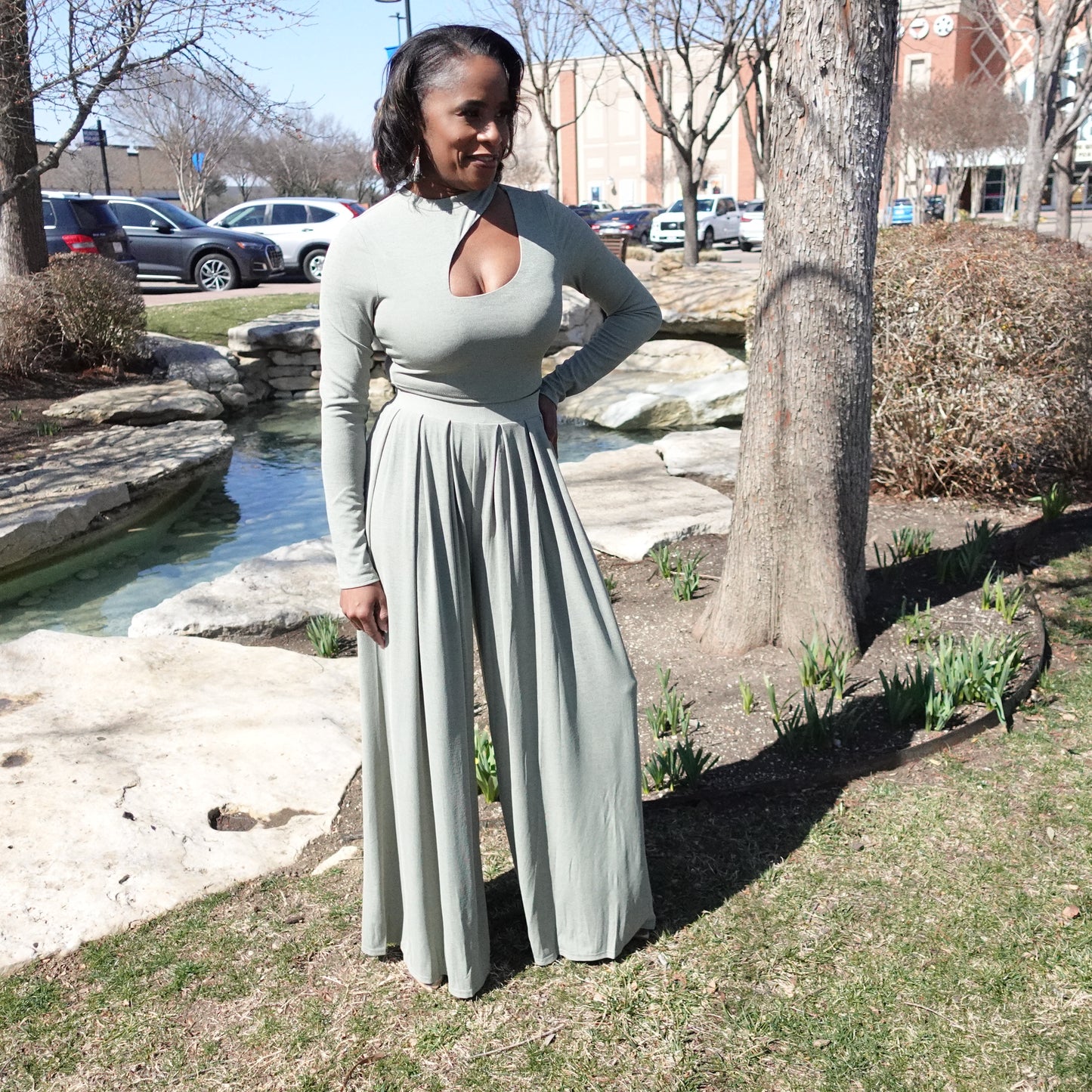 Cutout Long Sleeve Top and Pants Set