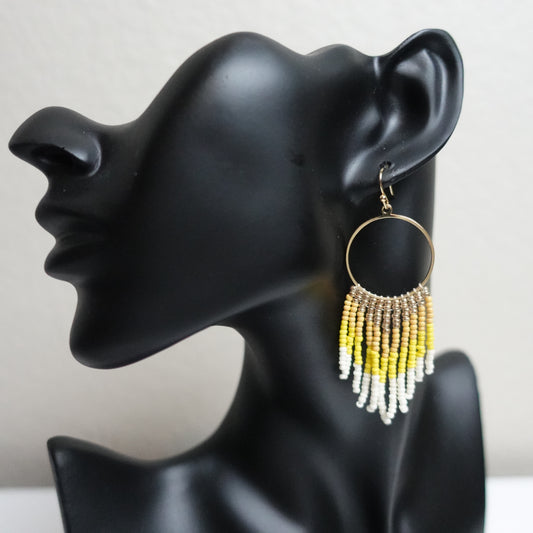 Circle Beaded Fringe Drop Earrings