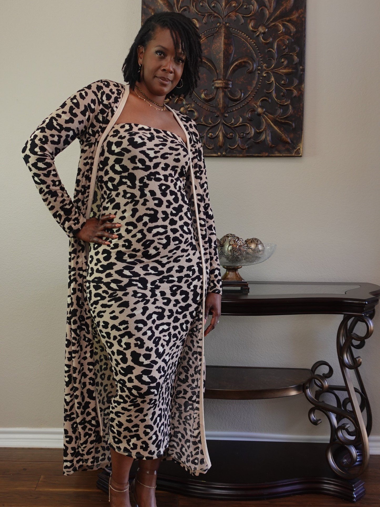 Leopard Tube Dress Cardigan Set